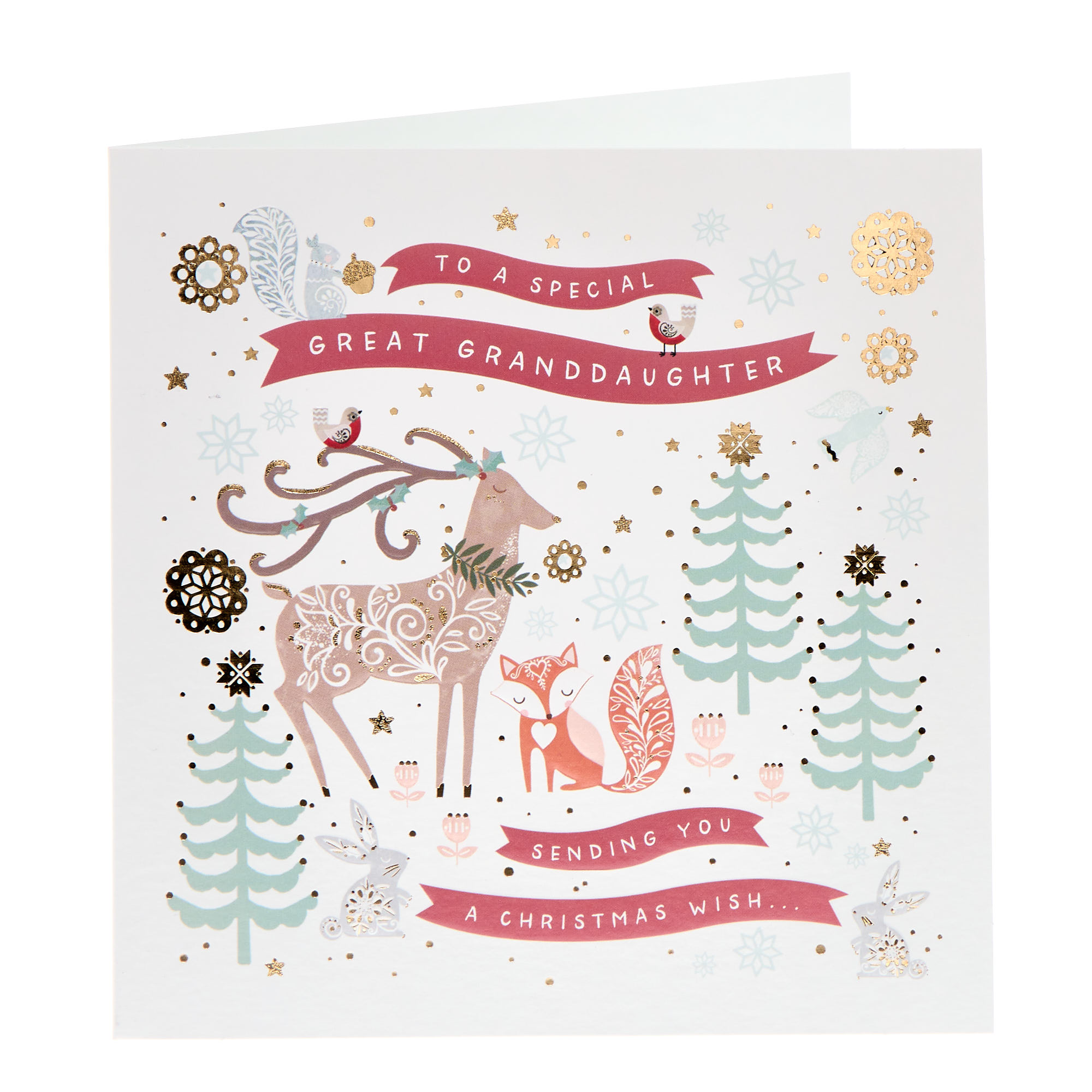 Great Granddaughter Reindeer & Fox Christmas Card